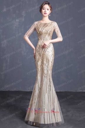 Sparkling Stripe Champagne Mermaid For Soiree Party Wear