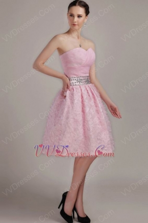 Sweetheart Knee-length Pink Organza Short Prom Dress With Crystals