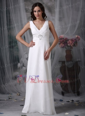 White Prom Dress With V-neck Floor-length Chiffon Skirt Inexpensive
