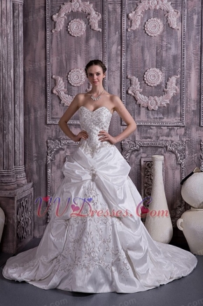 Princess Sweetheart Big Train Taffeta Embroidery Discount Wedding Dress Low Price