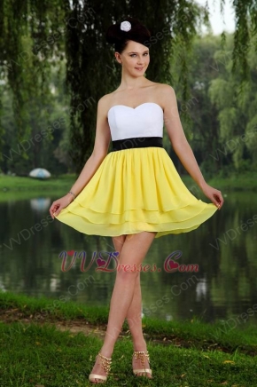 Cute White And Yellow Chiffon Homecoming Dress Under 100