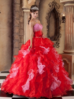 Interphase Pink And Scarlet Ruffles Skirt Dress Quinceanera Party