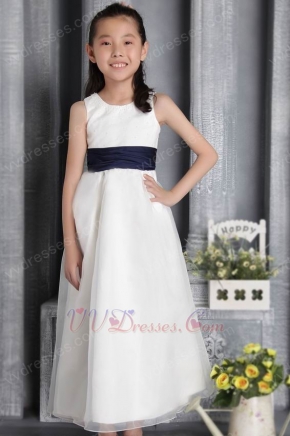 White Sheath Scoop Ankle-length Organza Bowknot Flower Girl Dress