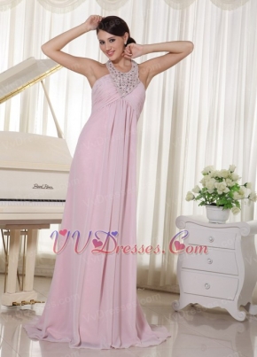 Baby Pink Chiffon Prom Dress With Halter Top Long Skirt Inexpensive