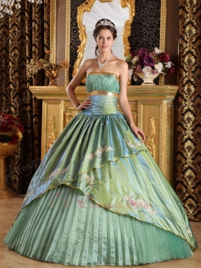 Strapless Appliques Celadon Green Adult Ceremony Dress