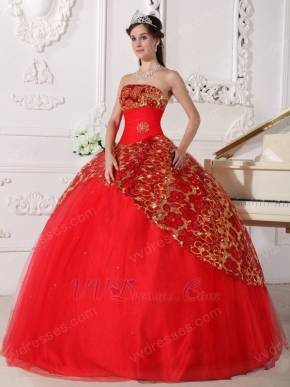 Scarlet Strapless Floor-length Quinceanera Dress With Sequin Decorate