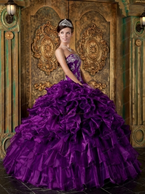 Top Designer Cascade Skirt Pansy Purple Quinceanera Gowns