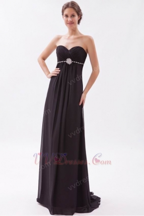 Romantic Sweetheart Black Chiffon Hand made Prom Dress