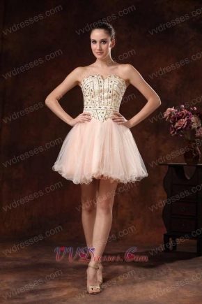 Fully Bedaing Short Event Dress Multicolor Tulle Ivory With Blush Inside