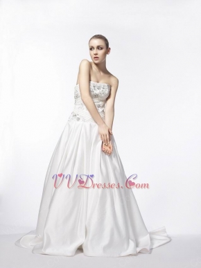 Elegant Strapless Appliqued A-line Chapel Wedding Dress With Beading