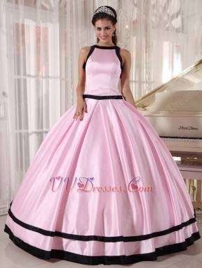 Scoop Neckline Baby Pink Quinceanera Dress With Black Bordure