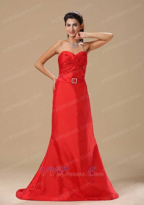 Mature Women Red Taffeta Sweep Train Prom Dresses With Buckle