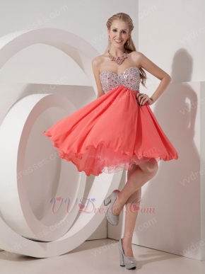 Sweetheart Beaded Watermelon Chiffon Short Prom Dress