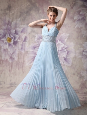 Halter Top Pleated Baby Blue Girls Wear Prom Dresses