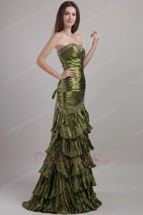 Olive Green Trumpet Layers Dress To Mother Of The Bride