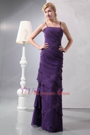 Spaghetti Straps Cross Back Sheath Layers Eggplant Prom Dress