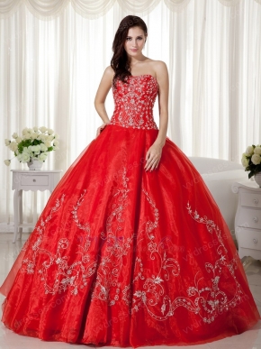 Scarlet Organza Skirt Princess Ball Gown With Embroidery