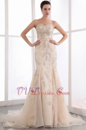 Gorgeous Strapless Beaded Fishtail Champagne Evening Dress