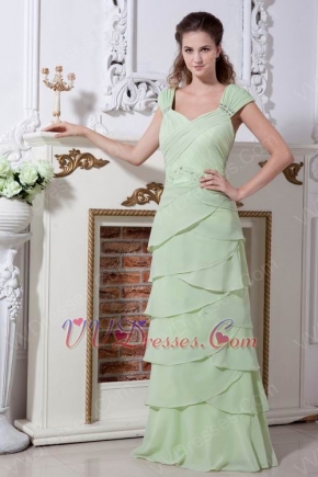 V-Neck Layers Skirt Spring Green Chiffon Evening Dress