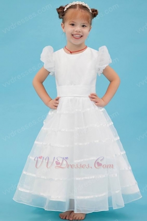 Vintage Scoop Cap Sleeves White Organza Flower Girl Dress Online