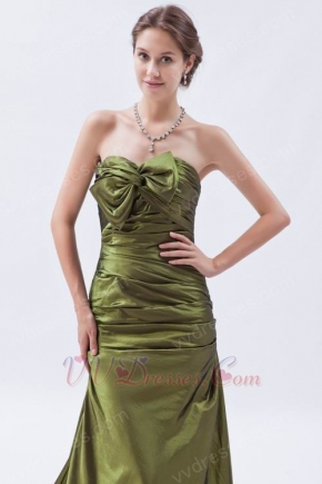 A-line Olive Drab Dress Evening Dress With Bowknot