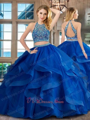 Royal Blue Elastic Horsehair Ruffles Two Pieces Show Wasit Court Ball Gown Top Seller