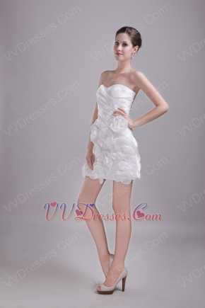 White Sweetheart Cocktail Dress With Handmade Flower