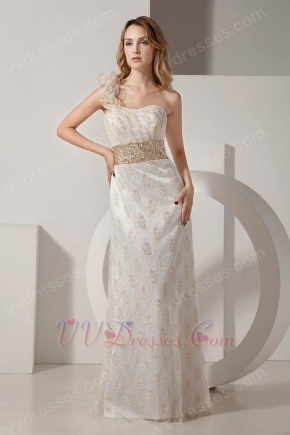 Luxury One Shoulder Straps Gold Sequin Lace Evening Dress
