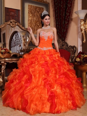 Ruffled Orange Dress Wear To Quinceanera With Applique