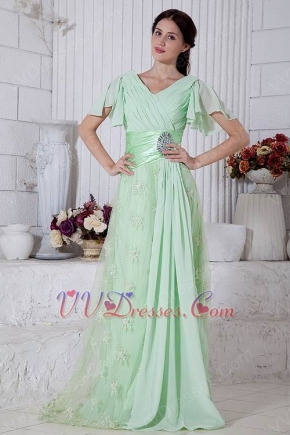 Best Seller V-Neck Lace Skirt Light Green Evening Dress