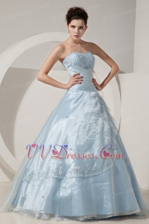 Baby Blue Sweetheart A-line Puffy Organza Dress For Quince Like Princess