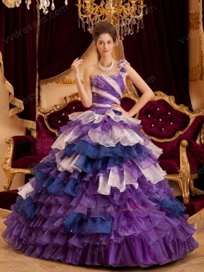 Purple One Shoulder Quinceanera Dress With Layers Ruffles Skirt