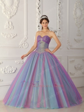 Multi-color Sweetheart Princess Floor-length Tulle Quinceanera Dress