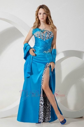 Beautifu Leopard Print Fabric Blue Formal Dress With Shawl Accessory