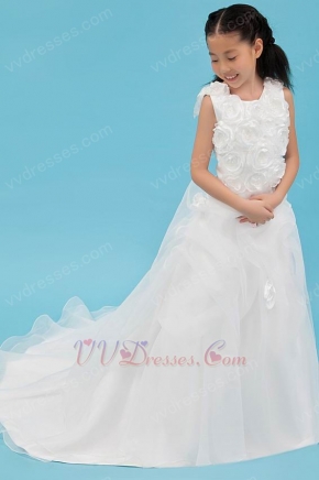 Luxury Jewel/Square Flowers Zipper Beading Cheap Flower Girl Dress