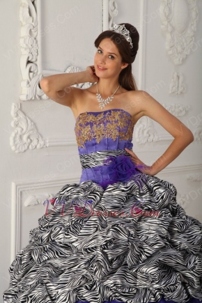 Strapless Ball Gown Purple Quinceanera Dress With Zebra Design