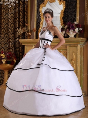 Cheap Strapless White La Quinceanera Dress With Black Bordure