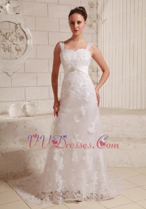 Luxurious Straps Column Lace and Satin Wedding Dresses Wholesale Low Price