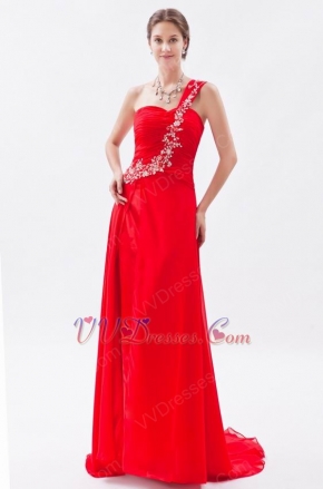 Pretty Strapless Sweep Train Scarlet Chiffon Prom Dress Online