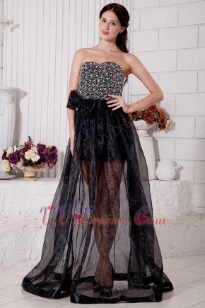 Glamorous Black Organza Beaded Evening Dress