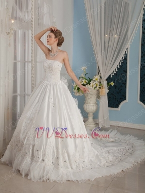 Remarkable Strapless Cathedral Train Designer Wedding Dress