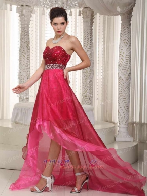 Fuchsia and Hot Pink Layers High-low Dress For Prom Wear Short and Long Skirt