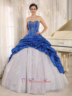 Royal Blue Taffeta Pick-ups Clearance Quinceanera Dress Silver Embroidery