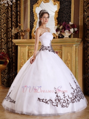 White Quinceanera Dress With Brown Embroidered Skirt