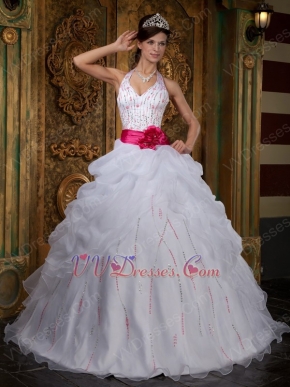 Sequin Floor Length Puffy White Dress Girls Wear To Quinceanera