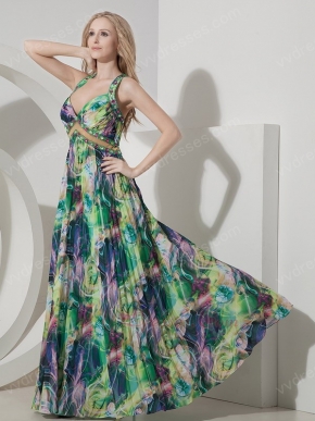 Sexy Halter Top Printed Fabric Cross Back Prom Dress 2014