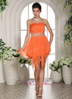 Asymmetrical Knee Length Skirt Short Opera Prom Dress Orange Chiffon
