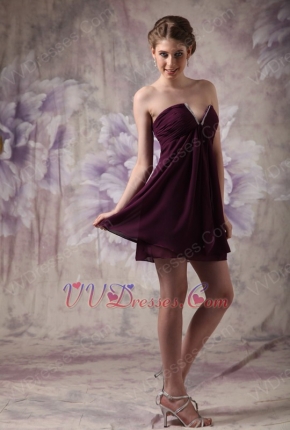 V-Shaped Strapless Purple Short Bridesmaid Dress Cheap