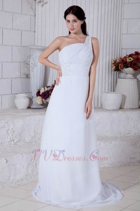 One Shoulder White Long Chiffon Skirt Prom Dress For Discount
