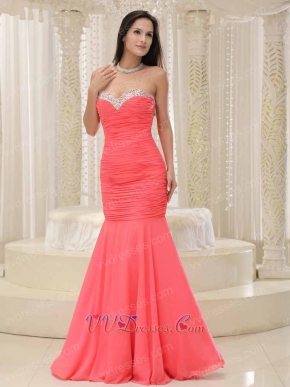 Watermelon Sweetheart Floor Length Mermaid Evening Party Dress